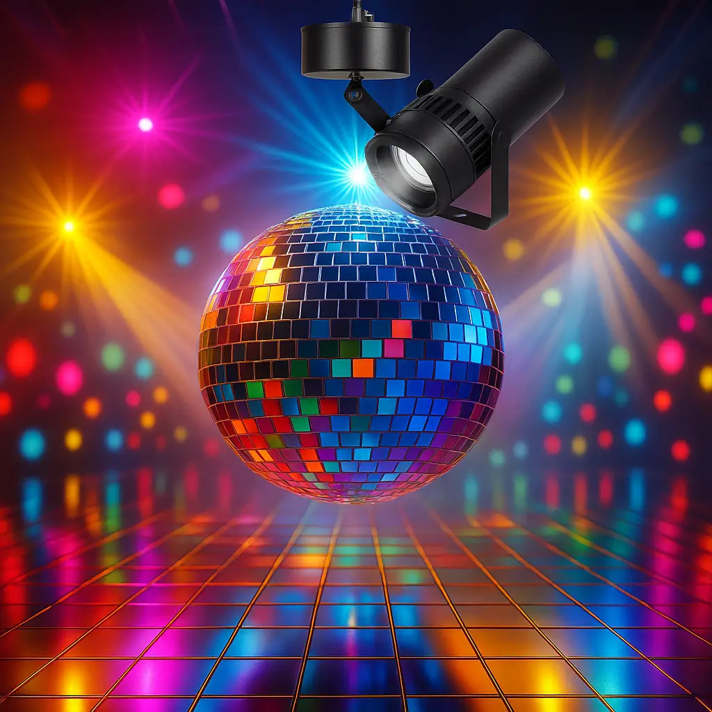 Bola disco con motor y luces para crear efectos brillantes en pistas de baile