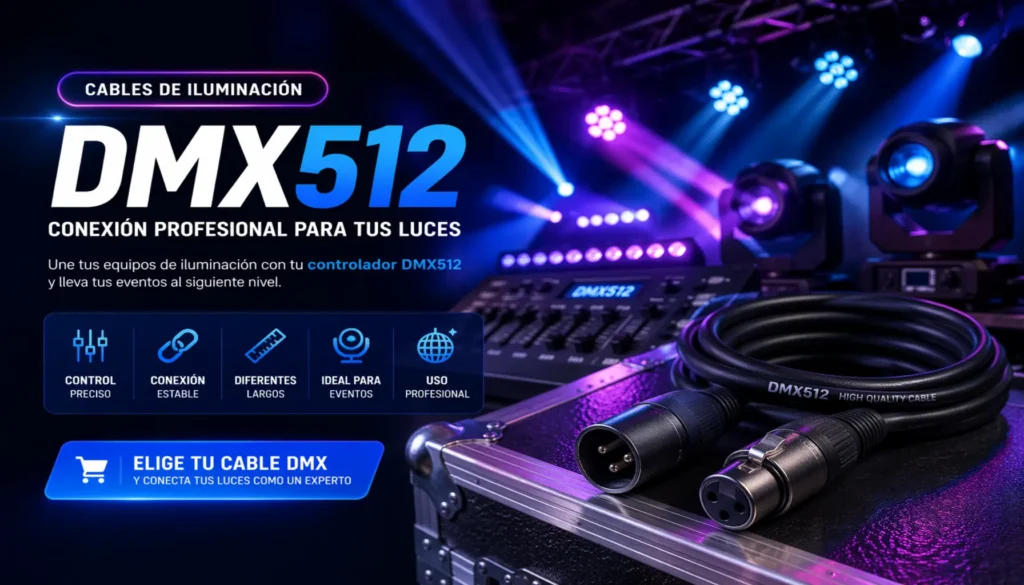 cables dmx512 para conectar luces led y controlador de iluminacion profesional en eventos y escenarios
