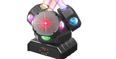 Cabeza móvil Multibeam iluminando un espectáculo con rayos y efectos láser.