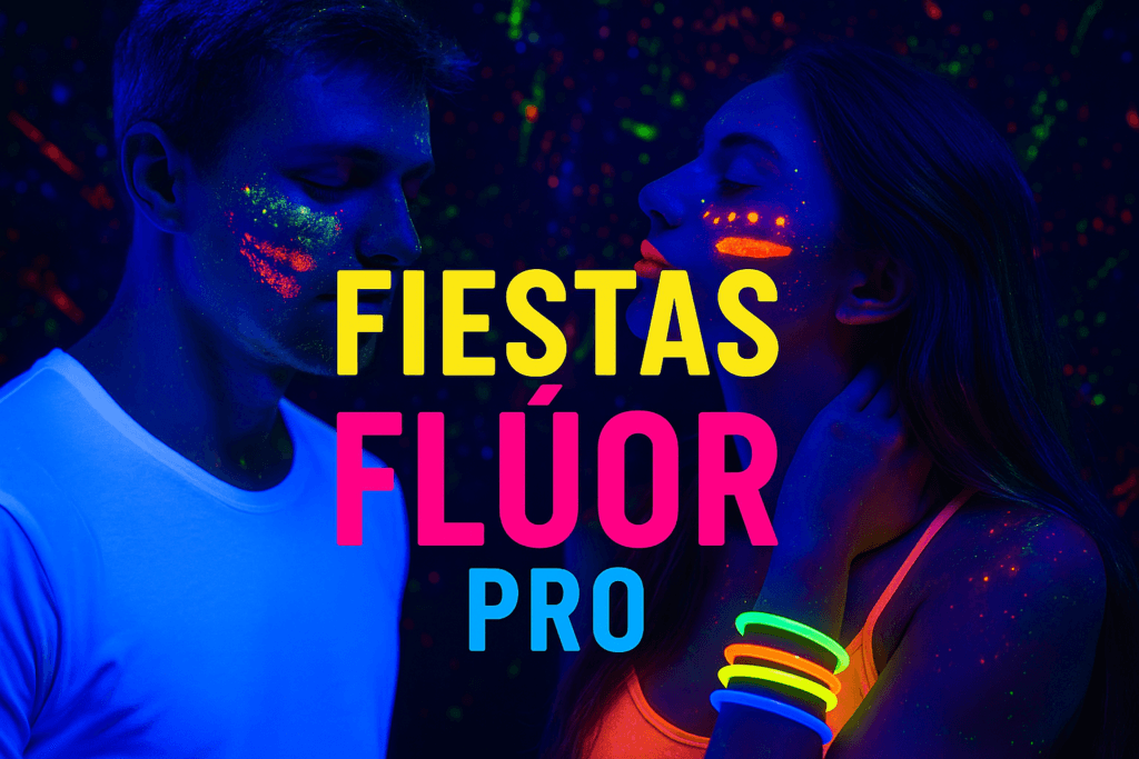 Personas disfrutando una fiesta flúor en Maipú con pintura neón, luces UV y pulseras brillantes