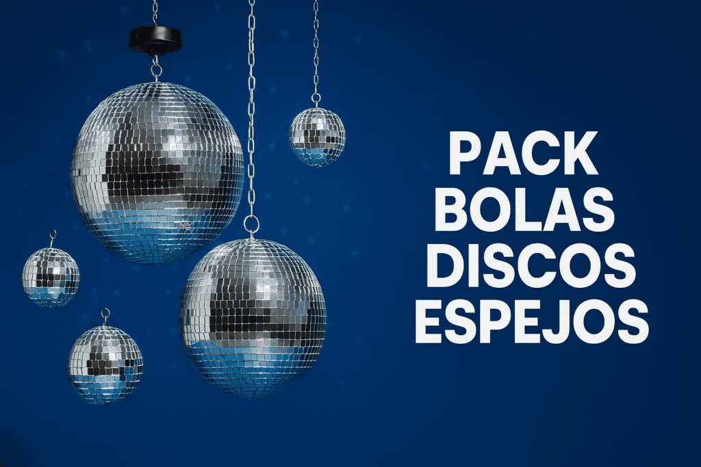 Imagen de pack de bolas disco de espejos colgantes con motor giratorio para fiestas