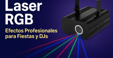 Equipo de iluminación láser RGB con haces de luz roja, verde y azul para fiestas y eventos