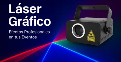 Proyector láser gráfico RGB profesional emitiendo luces rojas, verdes y azules en un evento
