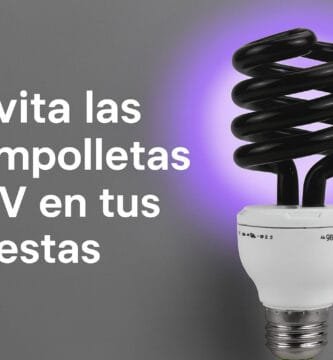 Ampolleta UV de espiral negra con efecto de luz morada, no recomendada para iluminación de fiestas flúor