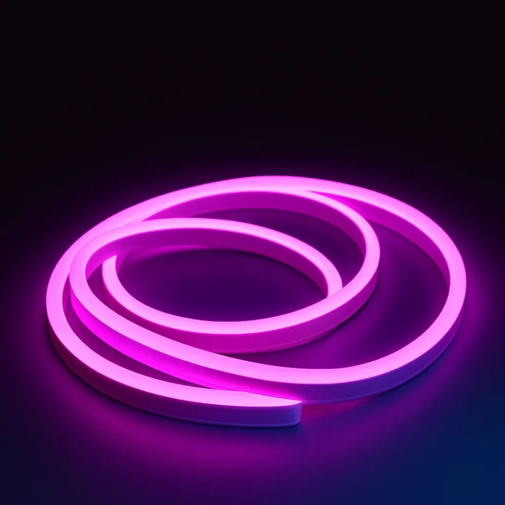 Tira LED Neón Flex color fucsia para decoración con luz continua