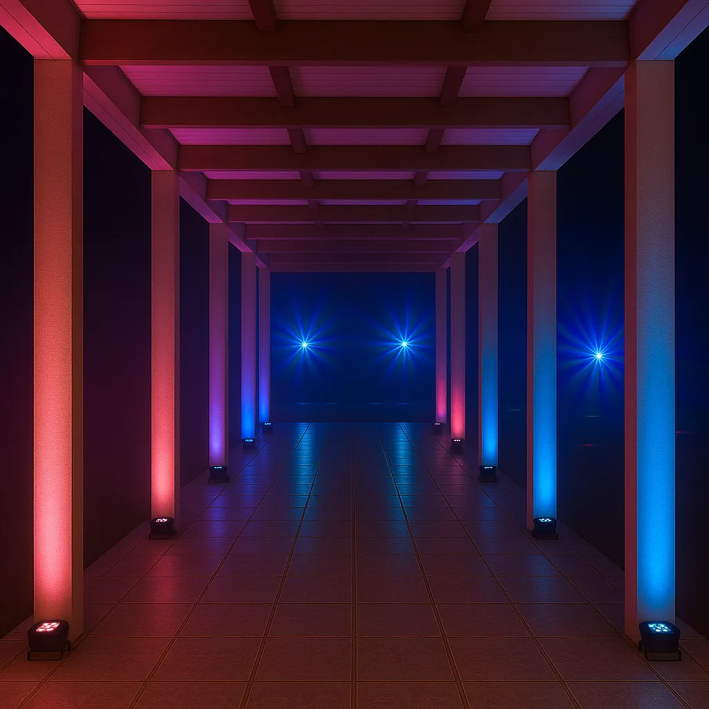luces led iluminando paredes con colores vivos en un evento