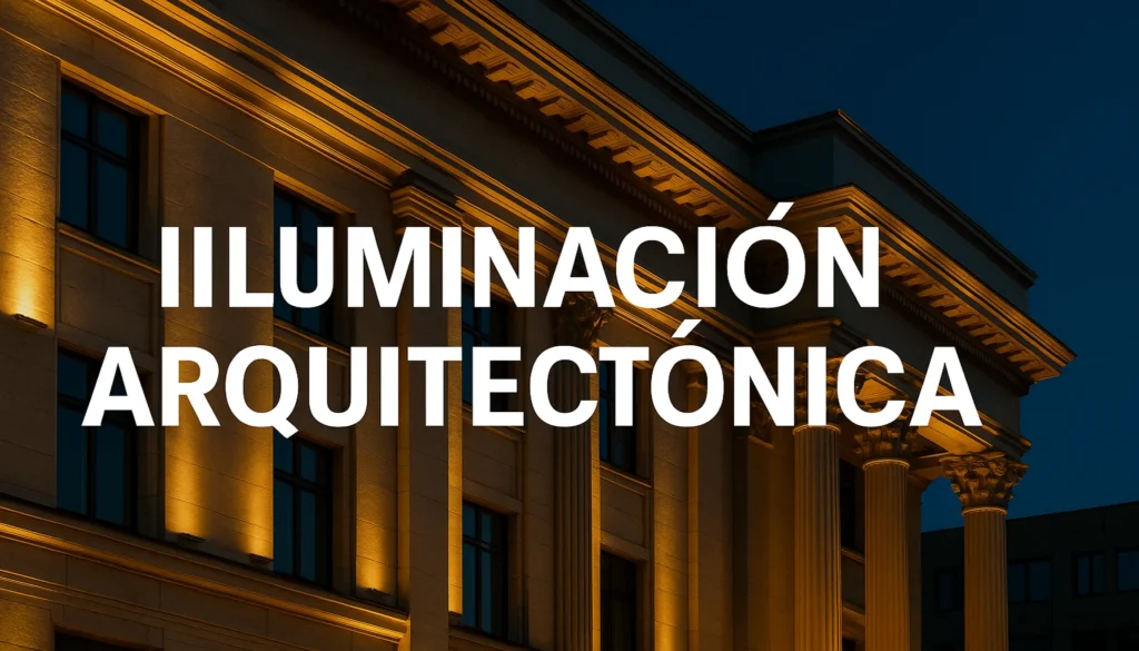 Banner de iluminación arquitectónica LED en edificio con fachada iluminada de noche
