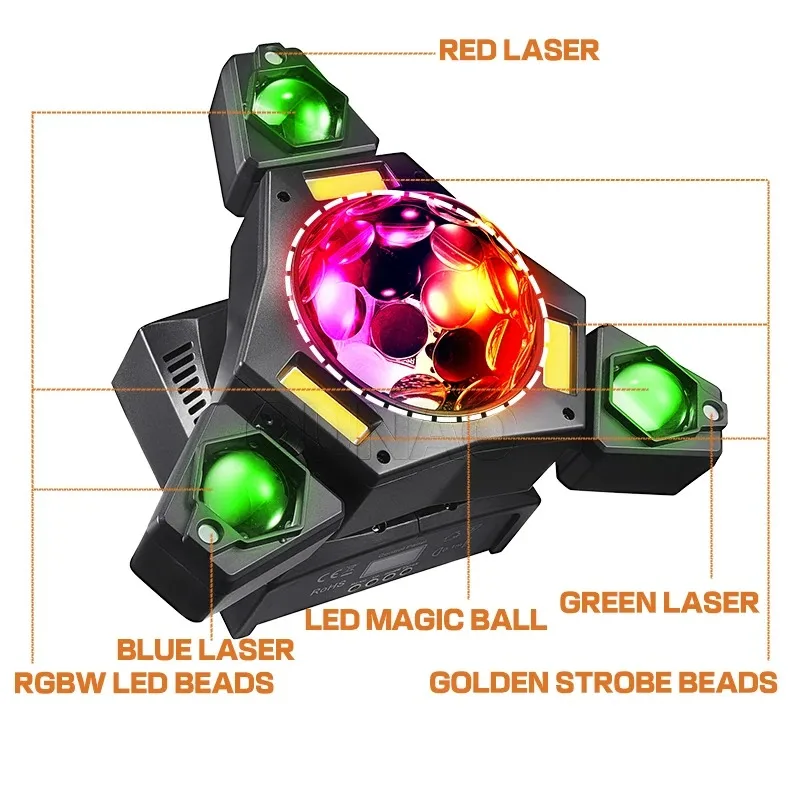 Pulpo Beam MiniFlash FX para centro de pista, efecto discoteca con movimiento y lluvia de colores