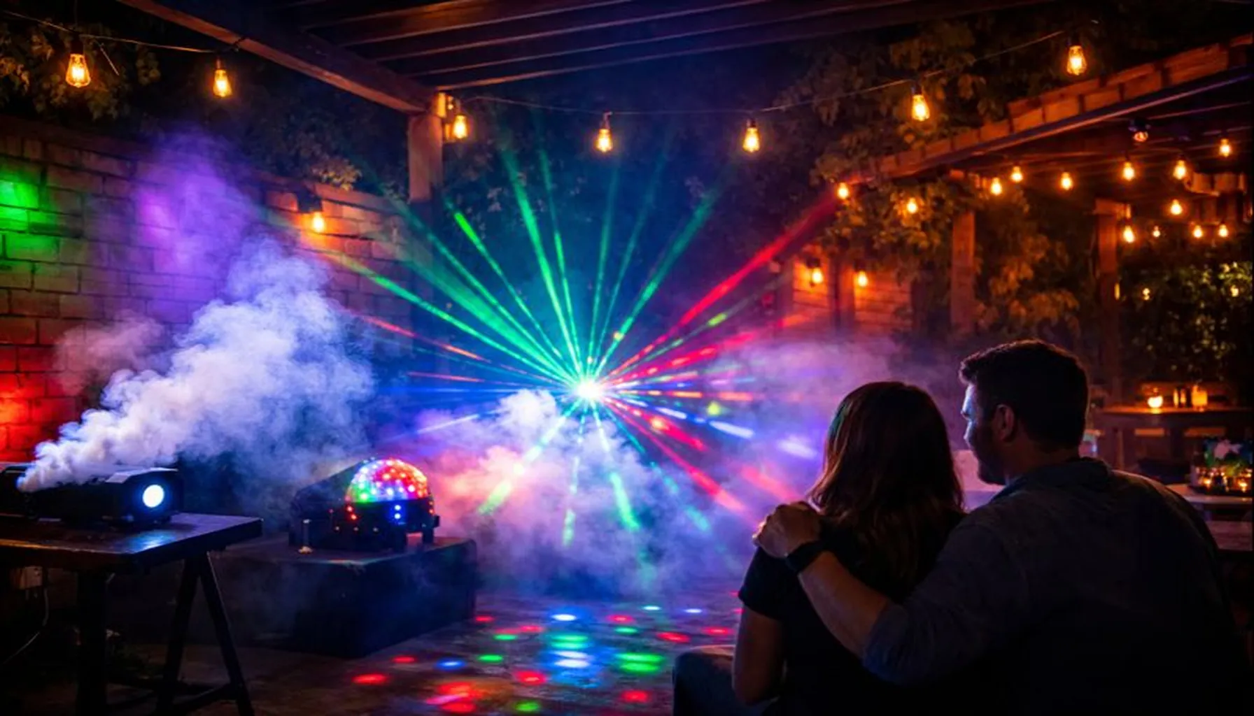 Ofertas en luces para fiestas en casa con luces led laser y maquina de humo