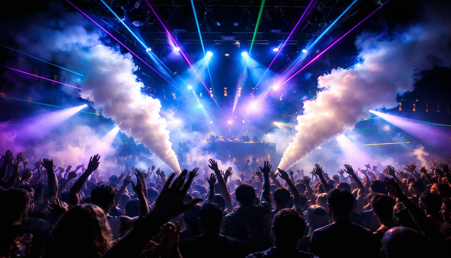 máquina de humo para discotecas y pistas de baile con luces y láser