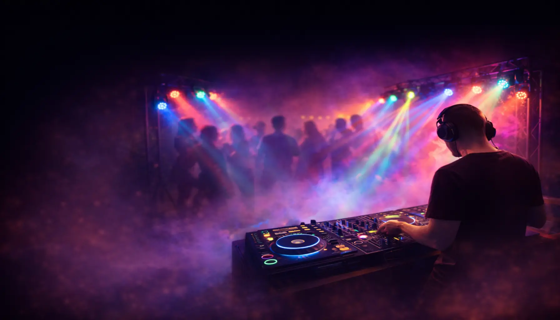 Estructura profesional de luces para DJs con montaje para fiestas y eventos