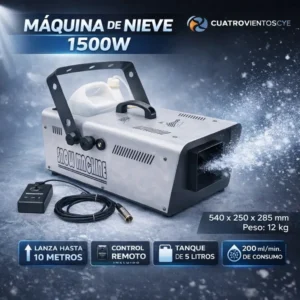 Máquina de nieve 1500W para fiestas, DJ y eventos con control remoto y tanque de 5 litros
