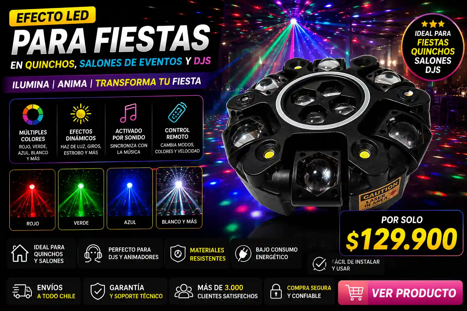 Efecto LED para Fiestas en Quinchos y Salones