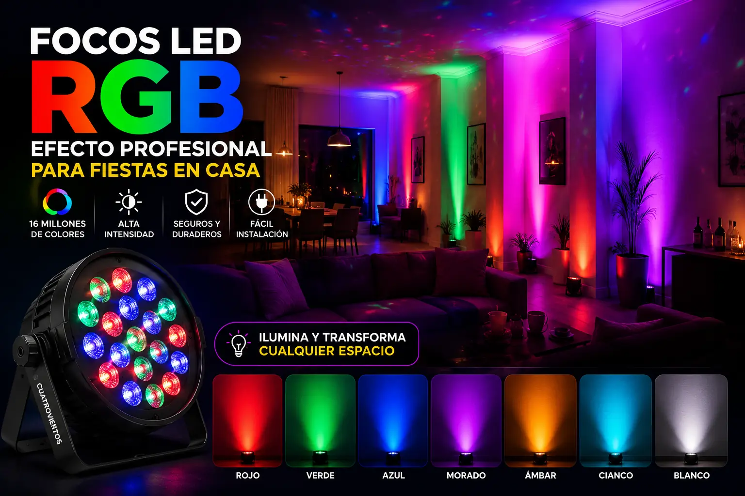 Focos LED RGB para Fiestas en Casa