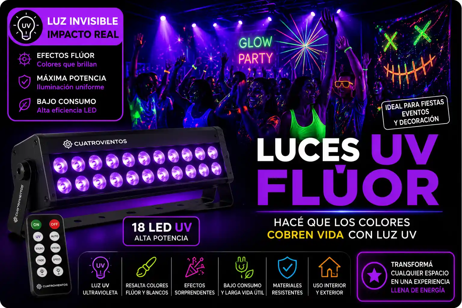 Luces UV Fiesta Flúor