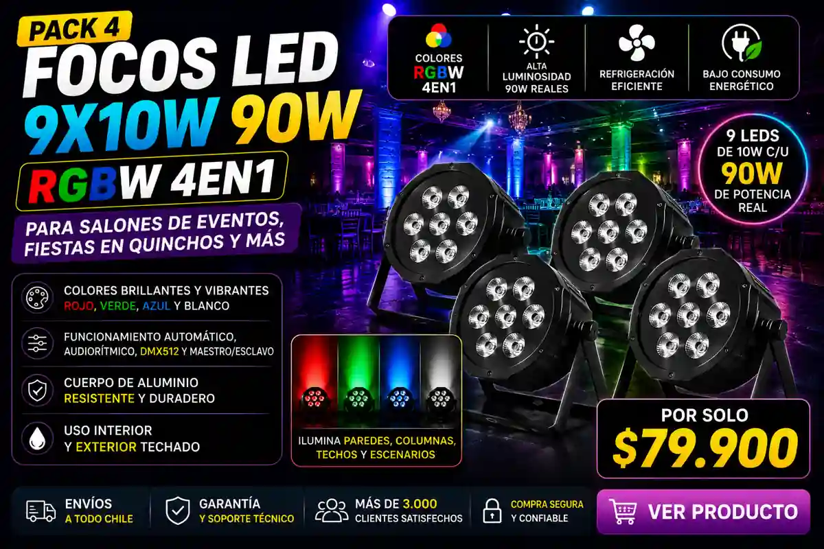 Pack 4 Focos LED 9x10W RGBW 4en1