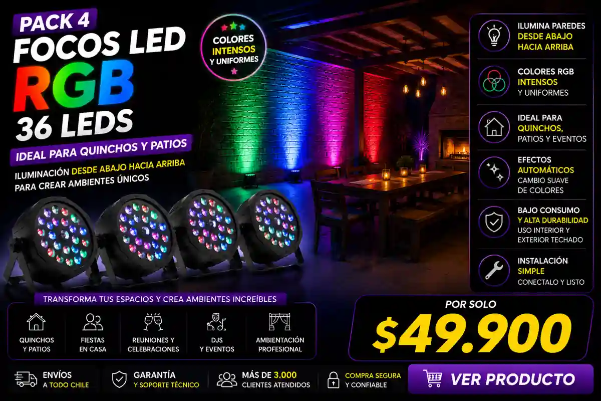 Pack 4 Focos LED RGB 36 LEDs
