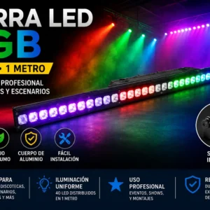 Barra LED RGB de 40 LED y 1 metro fabricada en aluminio para escenarios, fiestas, discotecas y eventos en Chile.