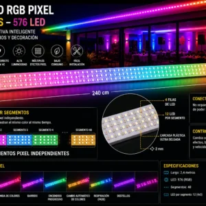 Barra de luces LED píxeles para escenario de 2,4 metros con 576 LED RGB y control remoto