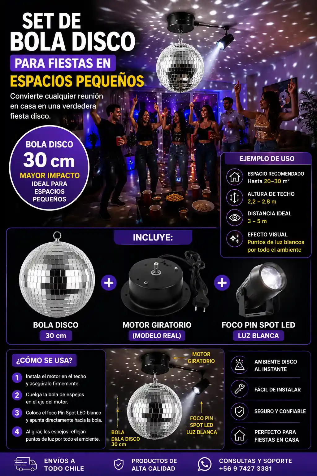 Bola disco 30 cm y bola de espejos para fiestas en casa