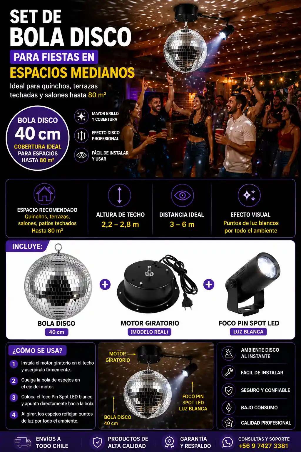 Bola disco 40 cm para quinchos fiestas y eventos en espacios medianos