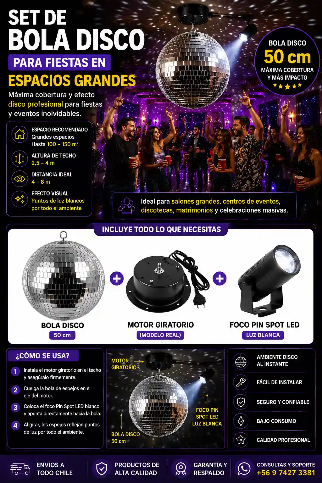 Bola disco 50 cm para salones de eventos matrimonios y discotecas
