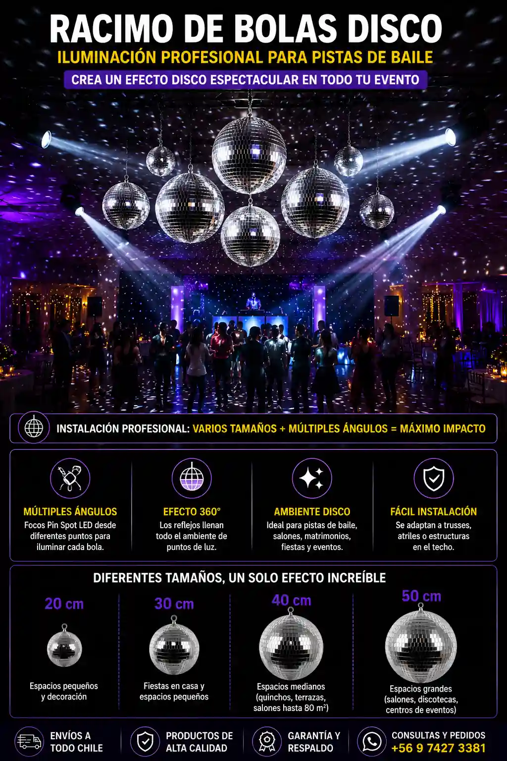 Bolas disco de 20 30 40 y 50 cm para fiestas y eventos