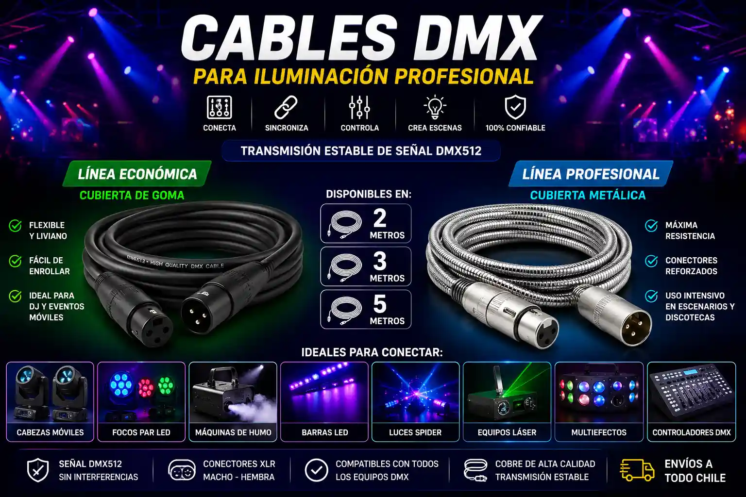 Cables DMX para iluminación profesional de 2 3 y 5 metros