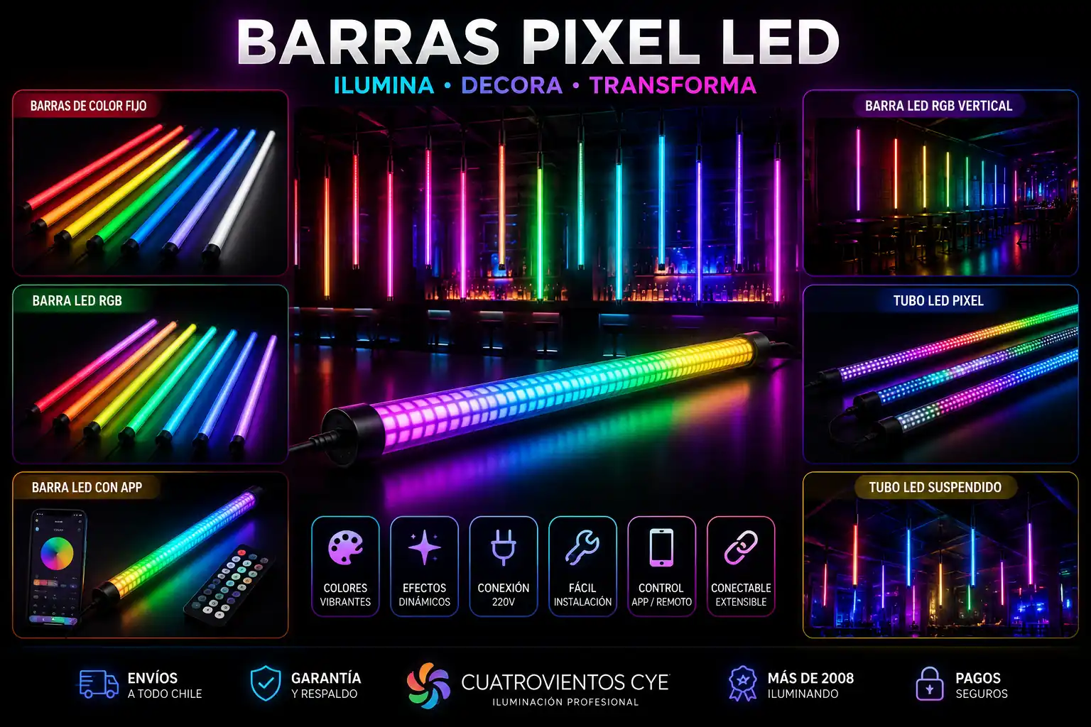Barras LED RGB DMX para fiestas DJs discotecas y escenarios
