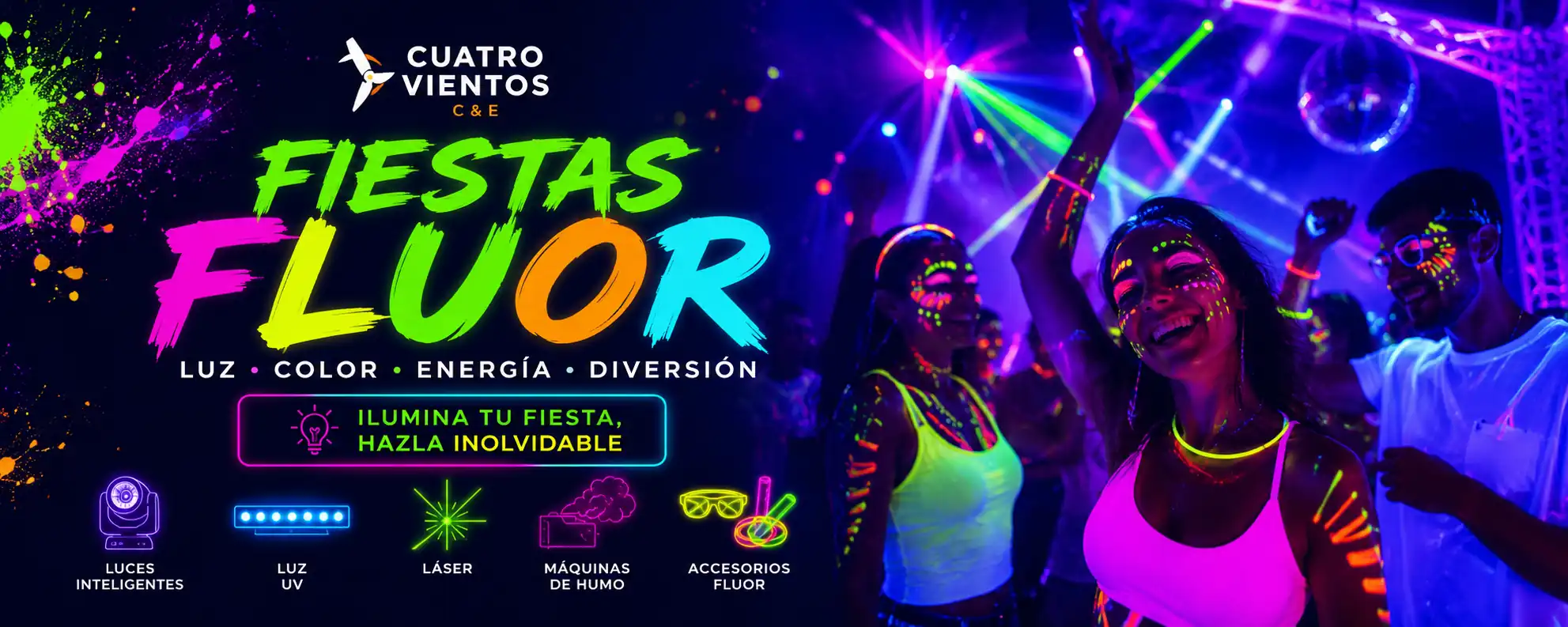 Luces para fiestas flúor con iluminación LED UV ultravioleta para eventos y discotecas