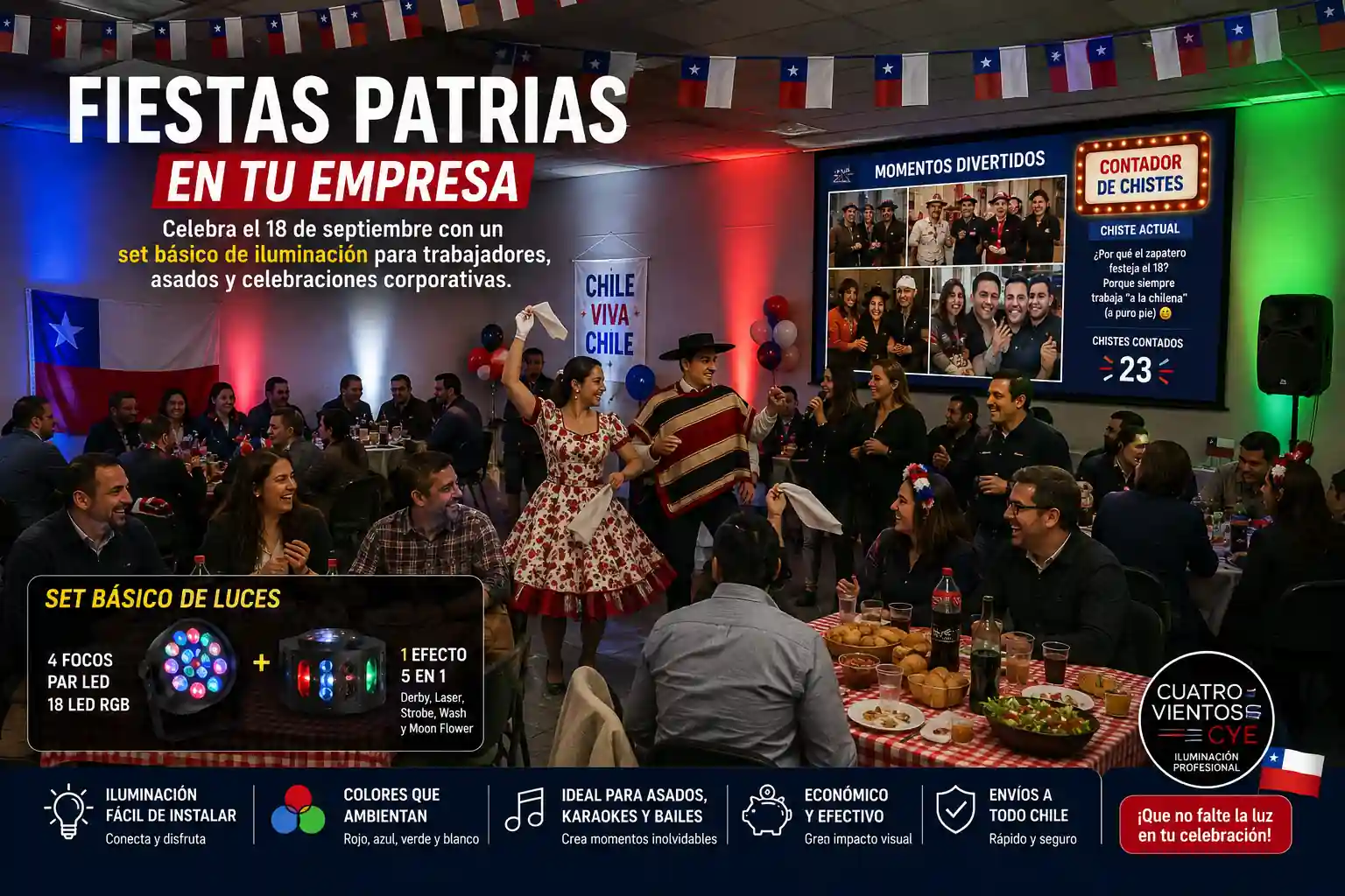 Luces para Fiestas Patrias e iluminación para celebraciones del 18 de septiembre en Chile
