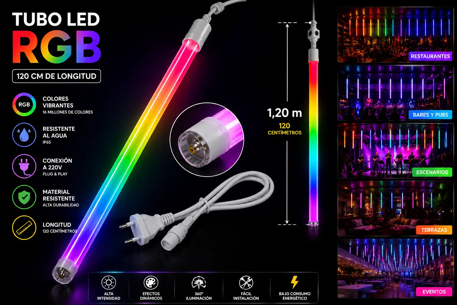 Barra LED RGB, tubo LED vertical, barra de luz RGB, iluminación LED decorativa, luces LED para bares, luces LED para restaurantes, tubos LED para escenarios.