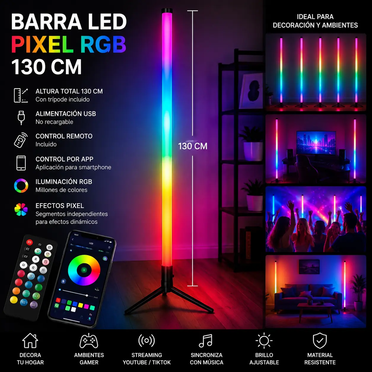 Tubo LED Vertical RGB de 130 cm