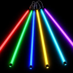 Tubos LED de colores de 120 cm en rojo, verde, azul, amarillo, celeste y morado para decoración de bares, discotecas, fiestas y eventos.