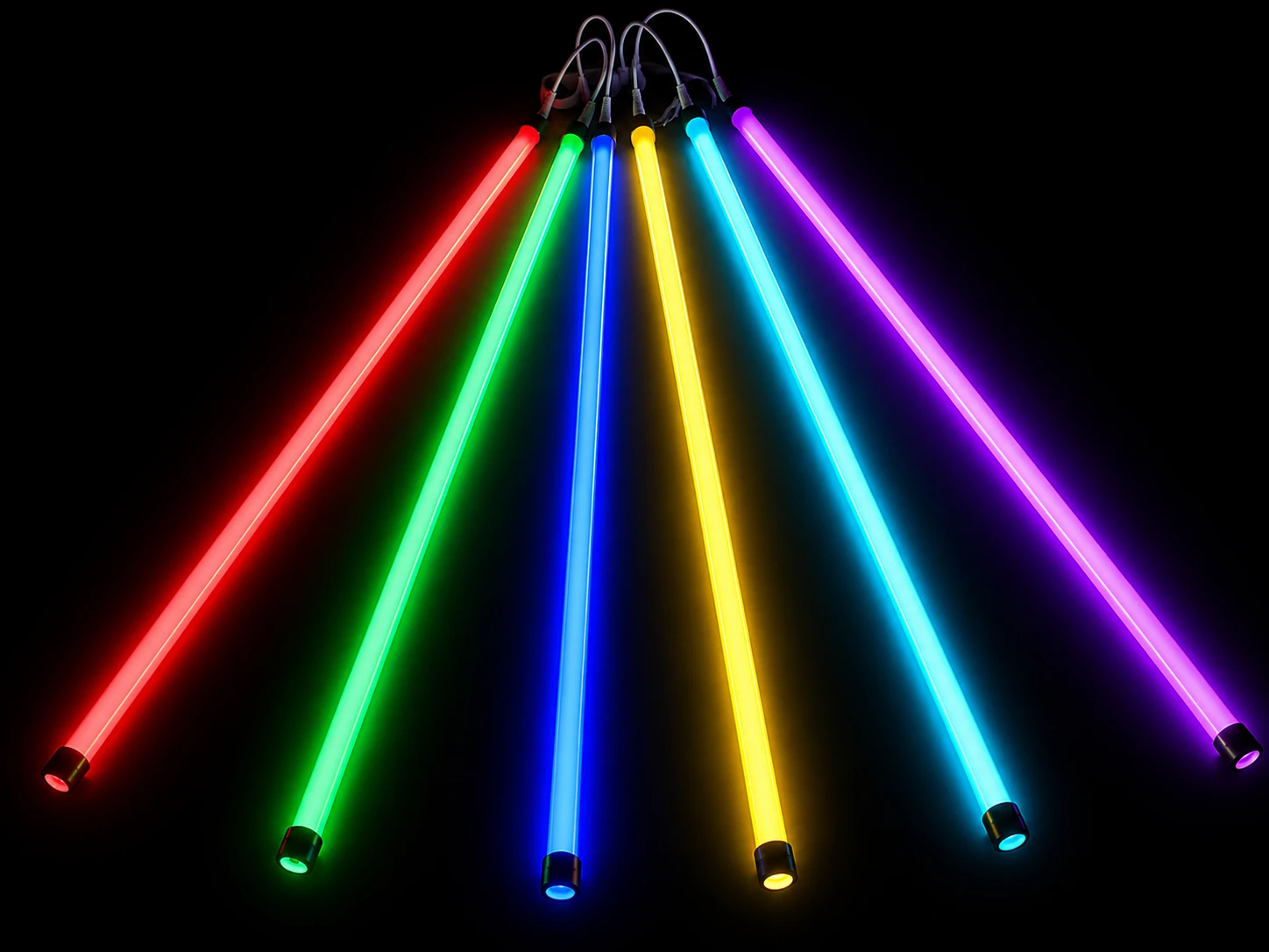 Tubos LED de colores de 120 cm en rojo, verde, azul, amarillo, celeste y morado para decoración de bares, discotecas, fiestas y eventos.