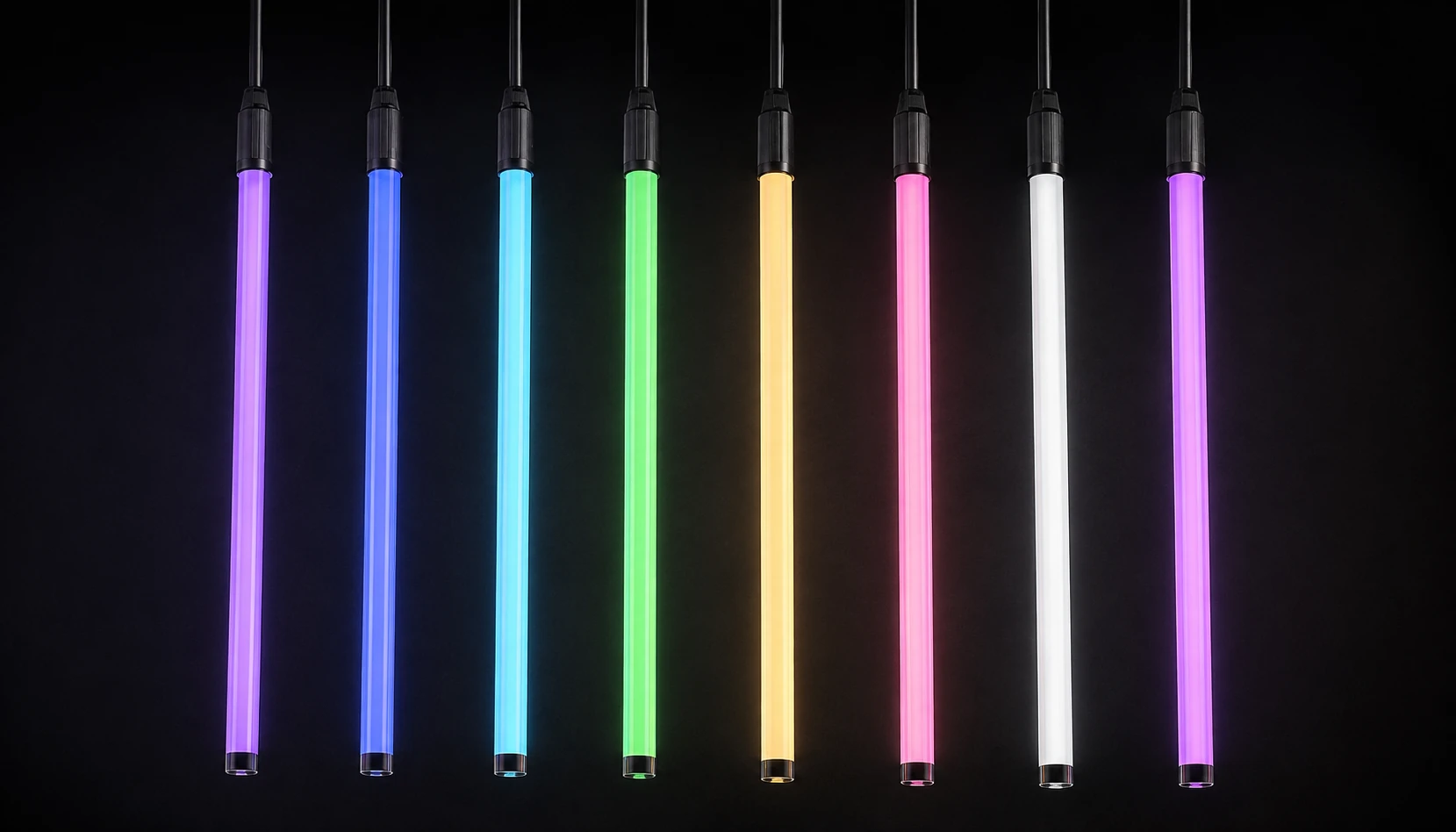 Tubos LED suspendidos de colores de 120 cm creando efecto lluvia de luz para bares, discotecas y eventos