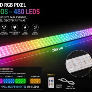 Barra de luces LED píxeles para escenario de 2 metros con 480 LED RGB y control remoto
