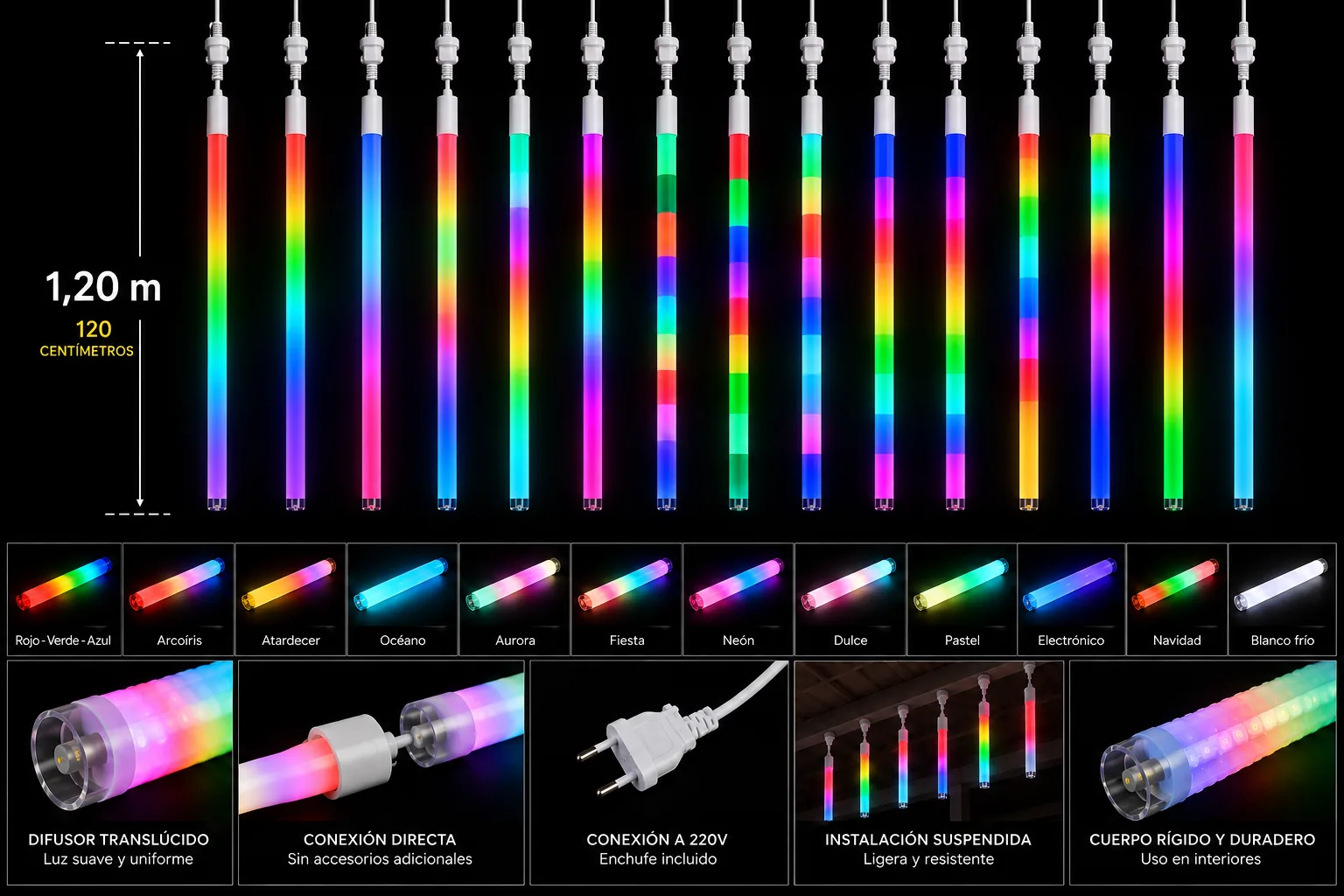 Iluminación con tubos LED RGB para restobar y eventos